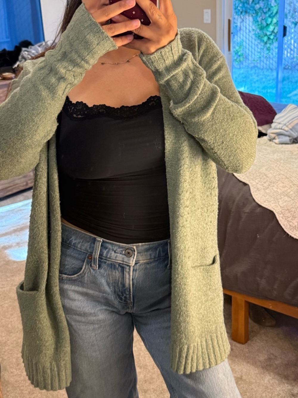 Green cardigan